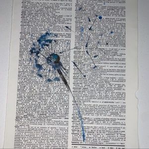 Dictionary Art Print Blue Dandelion Flower, Vintage Art Print